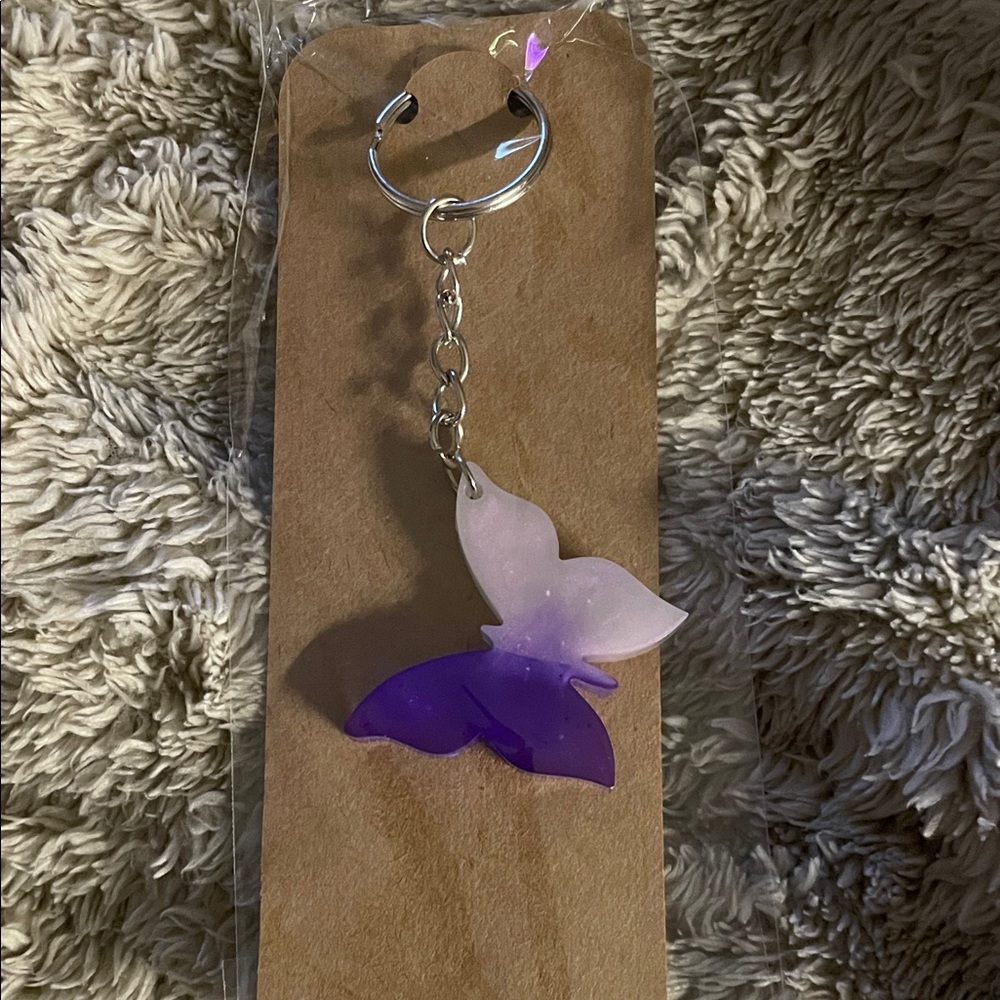 Purple and White Butterfly Keychain